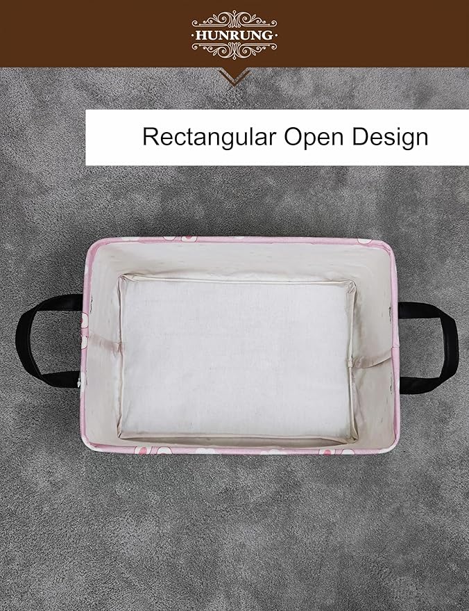 HUNRUNG Rectangle Storage Basket Cute Canvas Organizer Bin for Pet/Children Toys, Books, Clothes Perfect for Rooms/Playroom(REC-Cute Rabbit)