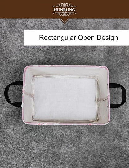 HUNRUNG Rectangle Storage Basket Cute Canvas Organizer Bin for Pet/Children Toys, Books, Clothes Perfect for Rooms/Playroom(REC-Cute Rabbit)