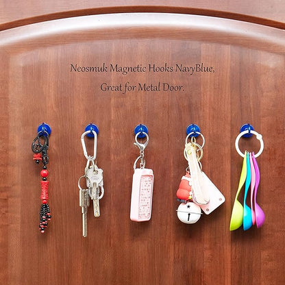 Neosmuk Magnetic Hooks, Heavy Duty 40lb+ Strong Magnet Hook for Cruise Cabins, Cruise Ship Essentials for Hanging, Metal Wall Refrigerator Hangers (Navyblue, 10 Pack)