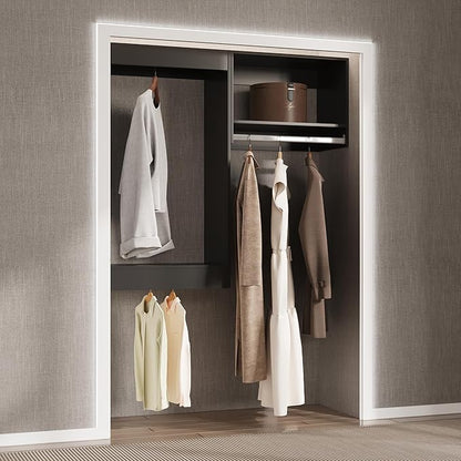 Modular Closet System, 40" Wide Closet Organizer System with Hanging, Wood Tower Closet Storage for Walk In Closets, Wall Mounted Wardrobe Organizer Kit System, Bedroom, Black
