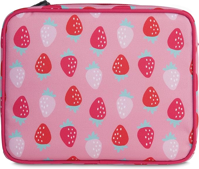 PackItFreezable Classic Lunch Box, Sweet Strawberry, Built with EcoFreezeTechnology,Collapsible, Reusable, Zip Closure With Zip Front Pocket and Buckle Handle, Designed for Fresh Lunch On the Go
