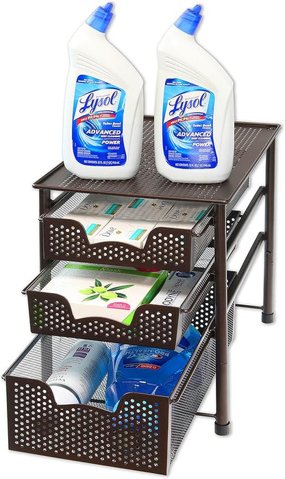 Simple Houseware Stackable 3 Tier Sliding Basket Organizer Drawer, Bronze