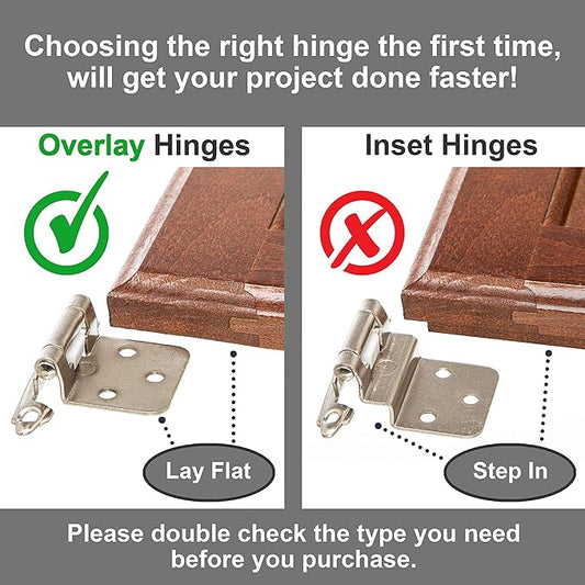 DecoBasics Cabinet Hinges Brushed Nickel for Kitchen Cabinets Doors (2 Pair -4 Pcs) -1/2" Overlay (Variable) -Self Closing Kitchen Cabinet Hinges Flush Mount w/Silicon Bumpers & Hardware Screws…