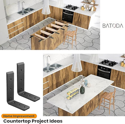 BATODA 12” Countertop Support Brackets for Granite (2 pcs) - Heavy Duty L Shelf Bracket - Wall Mounted Support for DIY Open Shelving – Blind Shelf Support - Shelving Mounting Hardware Included(Pack 2)