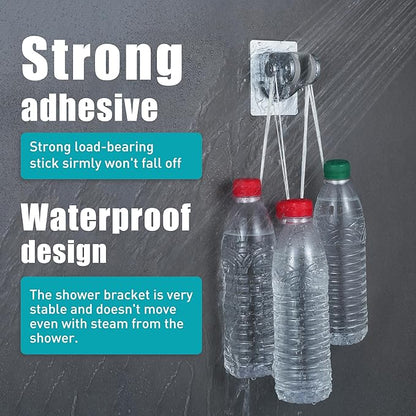 Handheld Shower Head Holder with 2 Hanger Hooks,Strong Adhesive&Waterproof No Drilling Wall Mount Shower Bracket for RV and Kids&Elders,Install Any Height&Fix Firmly