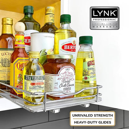 LYNK PROFESSIONAL® Pull Out Spice Rack Organizer for Inside Kitchen Cabinets - 8-3/8 inch Wide - Slide Out Drawer – Chrome Sliding Spice Organization for cabinet - Spice Racks - 1 Tier