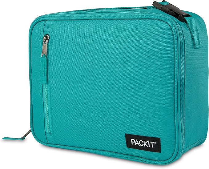 PackIt® Freezable Classic Lunch Box, Teal, Built with EcoFreeze® Technology, Collapsible, Reusable, Zip Closure With Zip Front Pocket and Buckle Handle, Designed for Fresh Lunch On the Go