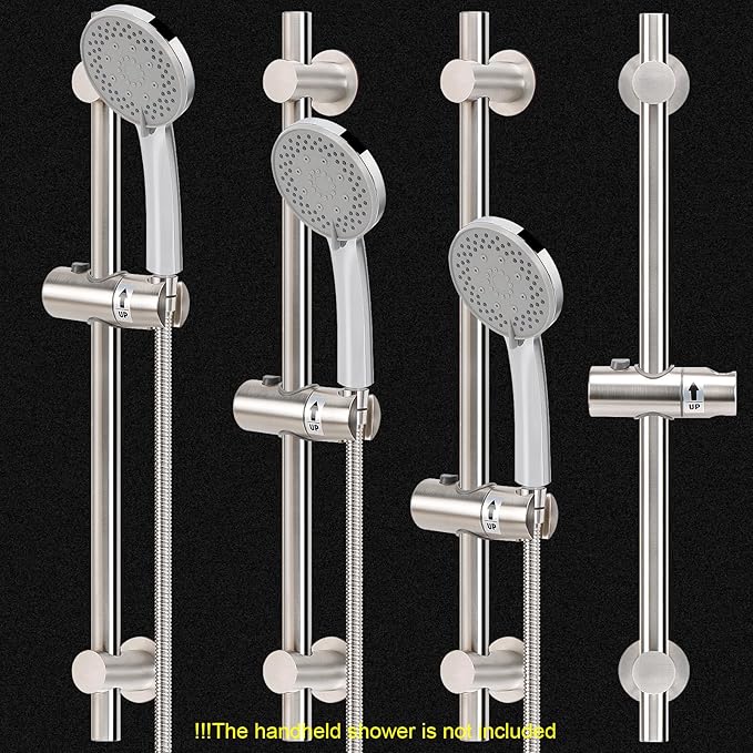 NearMoon Shower Slide Bar with Height/Angle Adjustable Handheld Shower Holder, Bathroom SUS 304 Stainless Steel Shower Head Holder for Bath (Adhesive, Brushed Nickel)