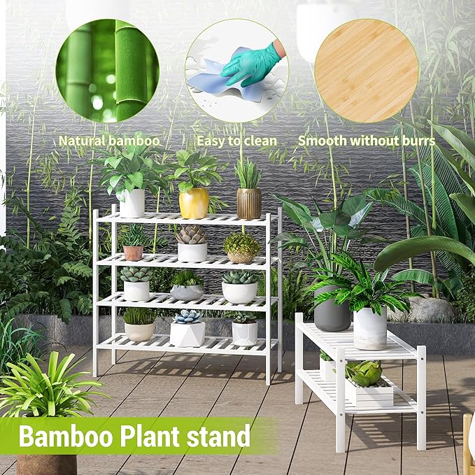 BMOSU 4-Tier Bamboo Shoe Rack Premium Stackable Shoe Shelf Storage Organizer for Hallway Closet Living Room Entryway Organizer(White Bamboo)