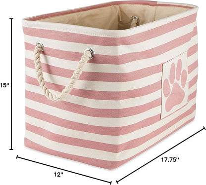 Bone Dry 5743 Pet Storage Collection Striped Paw Patch Bin, Large Rectangle, Rose