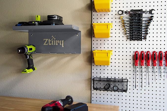 Ztorq Cordless Drill Tool Organizer - Drill holder storage wall mount shelf rack and charging station to optimize garage organization and power tool storage