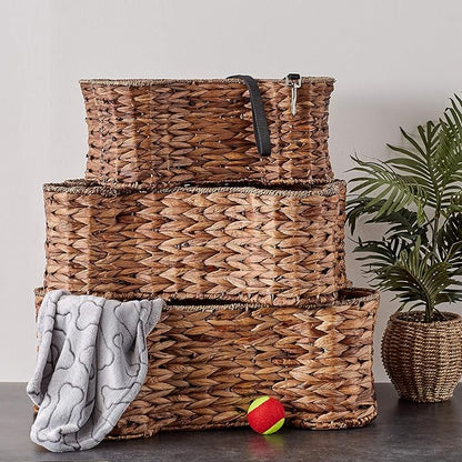 Bone Dry Pet Storage Collection, Bone Shape Hyacinth Toy Basket, Dark Brown, Medium - 21x13x8"