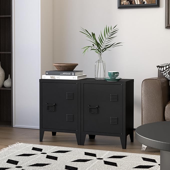 MIOCASA Metal Locker Cabinet Black Small Storage Cabinet with Door, Metal Nightstand Side Table for Bedroom, Office, Kids Room (22.44" H)