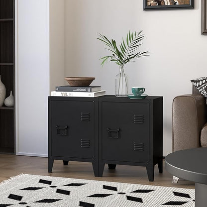 MIOCASA Metal Locker Cabinet Black Small Storage Cabinet with Door, Metal Nightstand Side Table for Bedroom, Office, Kids Room (22.44" H)