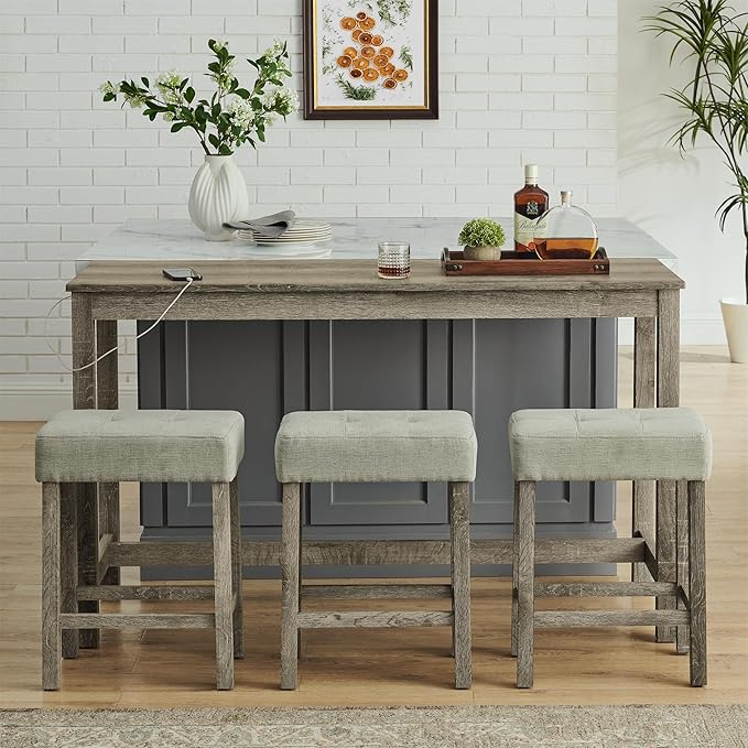 59" Power Outlet Mid Century Console Table, Slim Console Table with Solid Wood Frame, Long Narrow Console Tables for Living Room & Kitchen, Brown
