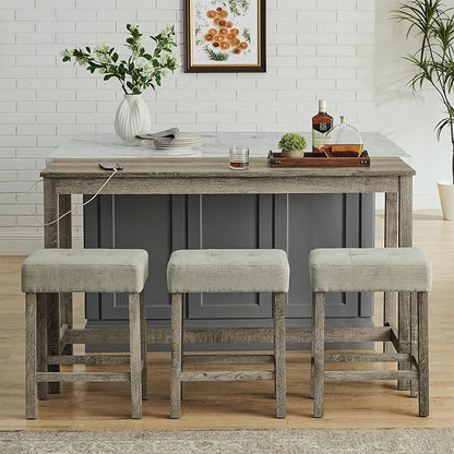 59" Power Outlet Mid Century Console Table, Slim Console Table with Solid Wood Frame, Long Narrow Console Tables for Living Room & Kitchen, Brown