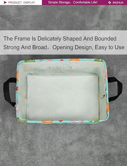 Rectangular Storage Basket Fabric Organizer Bin for Toys,Books,Clothes,Gifts,Pets-Perfect for Home,Office,Nursery,Dorm,Shelf(Rec-Easter eggs)
