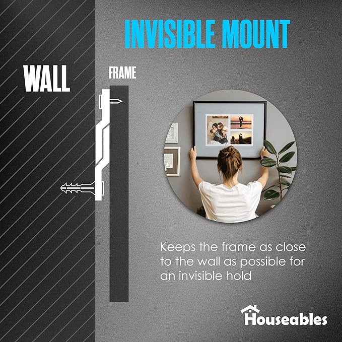 Houseables French Cleat Hanger, Mirror Hanging Kit, Mirror Hanging Hardware, Heavy Duty Picture Hangers, Mounting Bracket, Z Clips, Z Brackets for Wall Mounting, Aluminum, Metal, 50 LBS, 6 in, 3 Pair