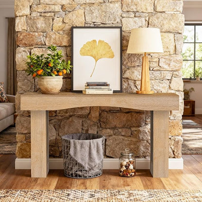 63 Inch Long Entryway Table Hollow, Wooden Console Table with Socket Farmhouse Sofa Table for Entrance, Hallway, Living Room,Behind Couch(Oak Brown)