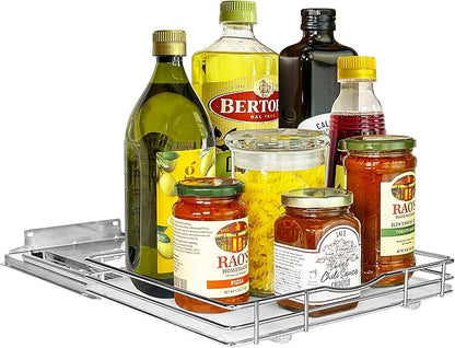 LYNK PROFESSIONAL® Pull Out Spice Rack Organizer for Inside Kitchen Cabinets - 12-3/8 inch Wide - Slide Out Drawer – Chrome Sliding Spice Organization for cabinet - Spice Racks - 1 Tier