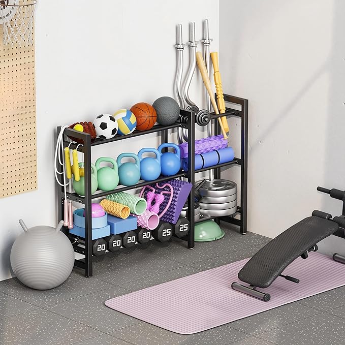 Dumbbell Rack 3-Tier Weight Stand Dumbbell Storage 50In Length For Home Gym Adjustable Spacing