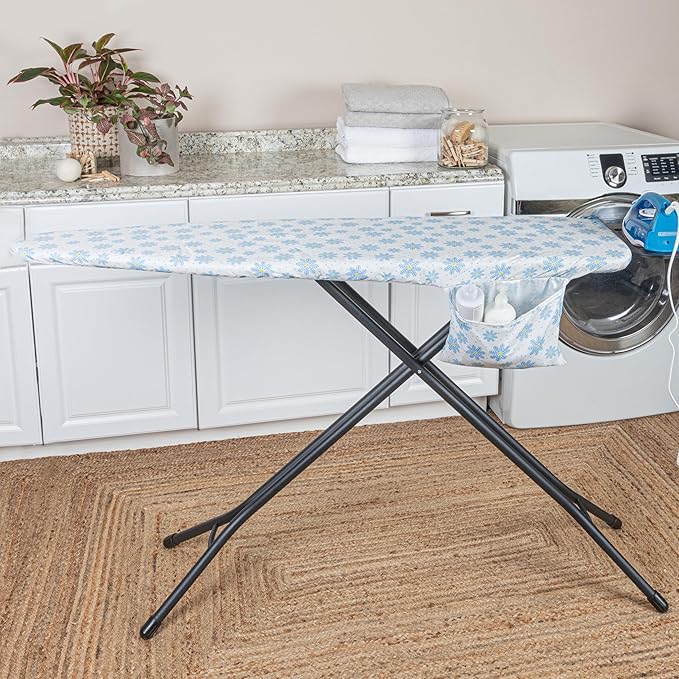 Household Essentials Deluxe Ironing Board Replacement Pad and Cover, Blue Floral Pattern