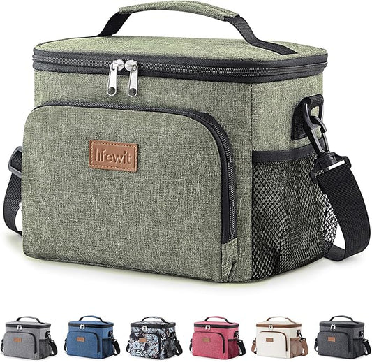 Lifewit Reusable Insulated Lunch Bag, Portable Cooler Freezable Soft Lunchbox Leakproof with Adjustable Shoulder Strap for Men Women Adult for Work Picnic or Travel, 9L 12 Can, Dark Green