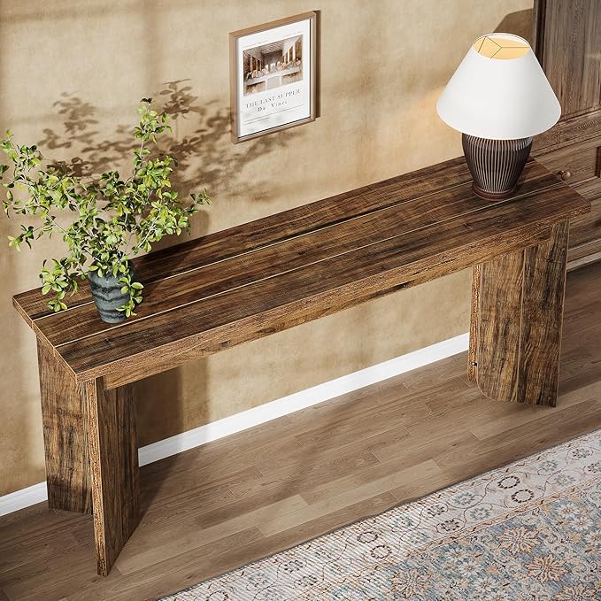Tribesigns 70.9-Inch Sofa Console Table, Wooden Extra Long Entryway Table with Widened Tabletop, Farmhouse Console Behind Couch with Sturdy Double Pedestal for Hallway, Living Room, Rustic Brown