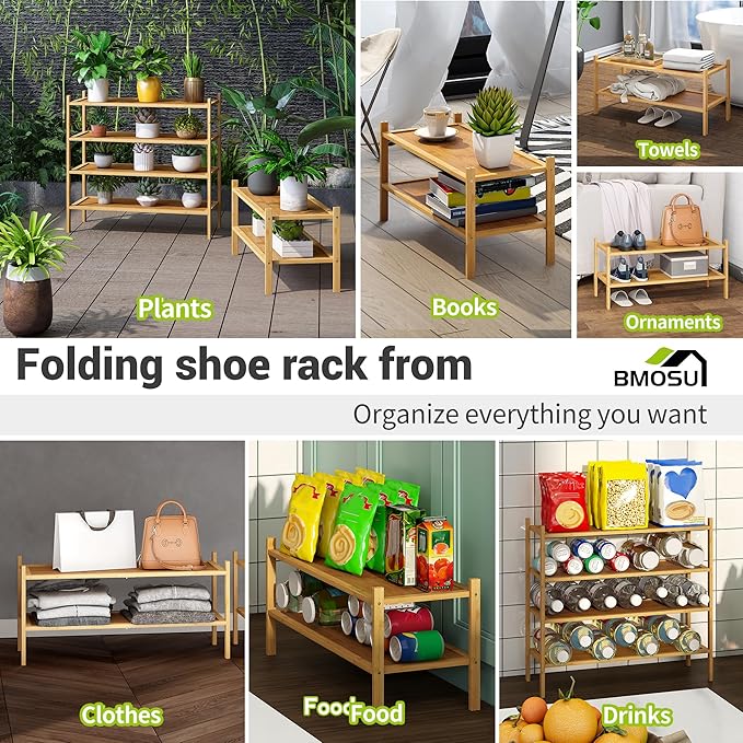 BMOSU 2-Tier Bamboo Shoe Rack Premium Stackable Shoe Shelf Storage Organizer for Hallway Closet Living Room Entryway Organizer(Natural)