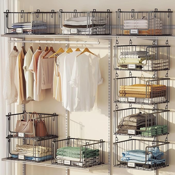 3-Pack Laundry Basket, Wire shelves for Laundry Room Space Saving-Metal Laundry Basket Holder,14.5"D x 10.5"W,Black