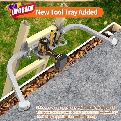 Aluminum Ladder Stabilizer, Heavy Duty Extended Ladder Accessories for Roof Gutter Guard Cleaning with Tool Tray, Ladder Stand-Off Wing Span with Non-Slip Rubber Bottom Pad