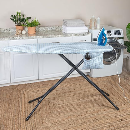 Household Essentials Deluxe Ironing Board Replacement Pad and Cover, White and Blue Grid Pattern