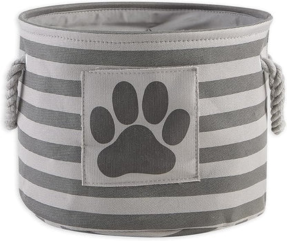 Bone Dry Pet Storage Collection Striped Paw Patch Bin, Small Round, Grayz, Medium Breeds