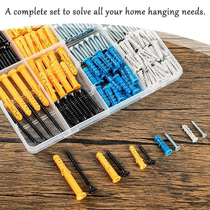 KURUI 270Pcs Wall Anchors Kit for Home Improvement and Decor, Replace Picture Hanging Nails with Drywall Anchors for Frame Canvas, Picture Hangers and Screws Assortment Kit, Concrete & Dry Wall
