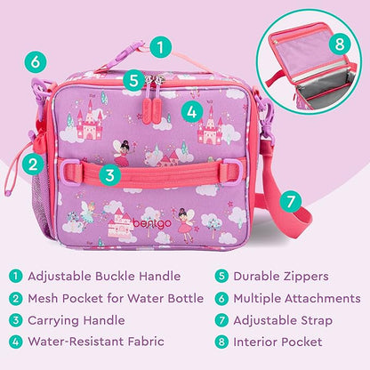 Bentgo Kids Lunch Bag - Durable, Double-Insulated Lunch Bag for Kids 3+; Holds Lunch Box, Water Bottle, & Snacks; Easy-Clean Water-Resistant Fabric & Multiple Zippered Pockets (Fairies)