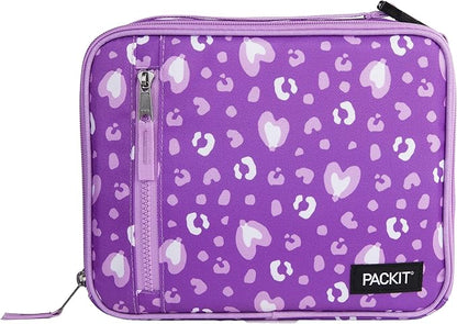 PackIt® Freezable Classic Lunch Box, Leopard Hearts Purple, Built with EcoFreeze® Technology, Reusable, Zip Closure With Zip Front Pocket and Buckle Handle, Designed for Fresh Lunch On the Go