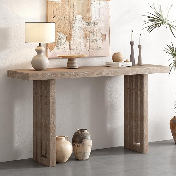 Uniquely Designed Oak Veneer Console Table, Modern Long Sofa Side Table with Distinctive Side Shapes, Suitable for Entryway, Hallway, Living Room, Foyer, Corridor,Easy Assembly (Natural-41RT)
