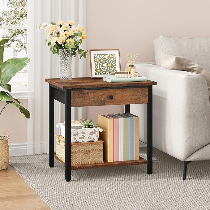 Printer Stand with Storage Drawer, 2-Tier Under Desk Printer Table, Shelf for Home Office, Living Room, Bedroom, Bathroom,Brown