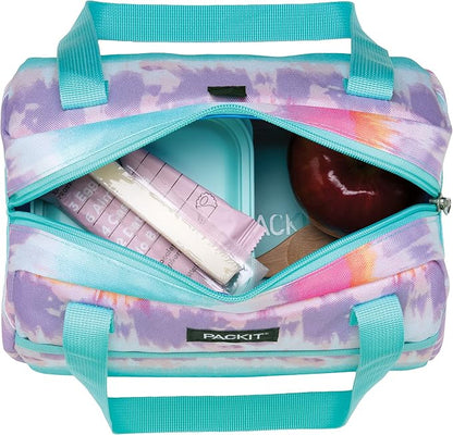 PackIt Freezable Hampton Lunch Bag, Tie Dye Sorbet, Built with EcoFreeze Technology, Collapsible, Reusable, Zip Closure with Front Pocket and Shoulder Straps, Perfect for Tweens and Adults
