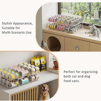 Can Organizer for Pantry, Modular 3 Tier Adjustable Cat Food Can Organizer Large Soup Can Storage Beverage Cans Clear Canned Goods Holder for Pantry and Fridge