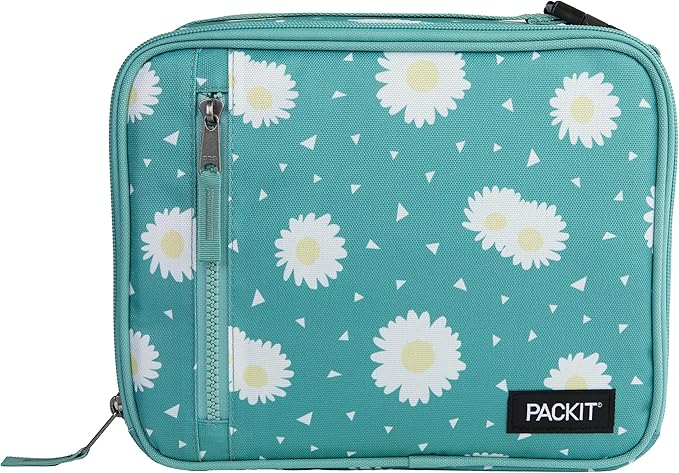 PackIt Freezable Classic Lunch Box, Daisy Sage, Built with EcoFreeze® Technology, Collapsible, Reusable, Zip Closure With Zip Front Pocket and Buckle Handle, Designed for Fresh Lunch On the Go