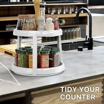 Simple Houseware 2-Tier Lazy Susan Spice Organizer, 10" Diameter, White/Gray