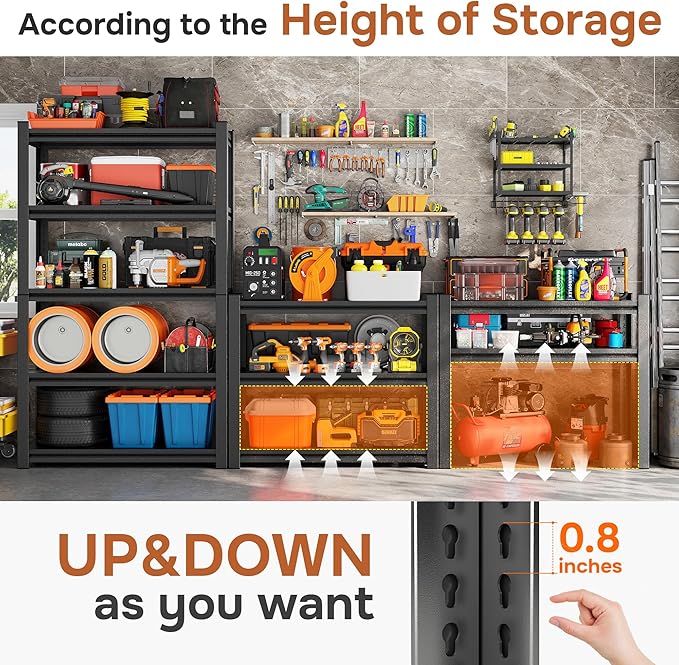 88" H X 47" W x 24" D Garage Shelving 5 Tier Storage Shelves Heavy Duty 3800LBS Adjustable Shelf Unit Metal Garage Shelving for Warehouse Industrial Basement, Black