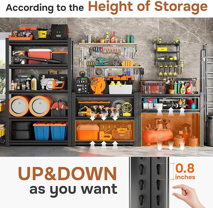 88" H X 47" W x 24" D Garage Shelving 5 Tier Storage Shelves Heavy Duty 3800LBS Adjustable Shelf Unit Metal Garage Shelving for Warehouse Industrial Basement, Black