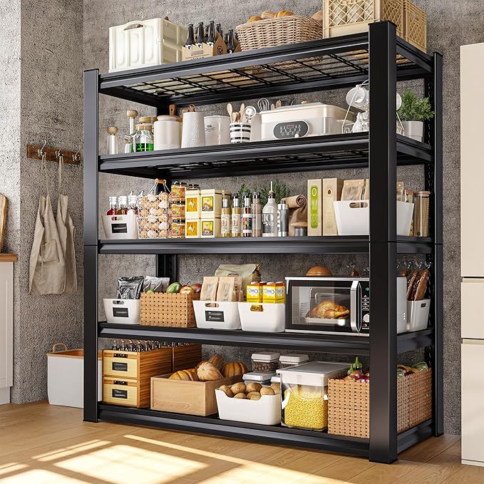 REIBII 3010LBS Garage Shelving 72" H Garage Shelving Heavy Duty Industrial Metal Shelving 5 Tier Adjustable Shelves for Storage for Kitchen Pantry Warehouse Basement 72" H x 35.5" W x 16" D, Black