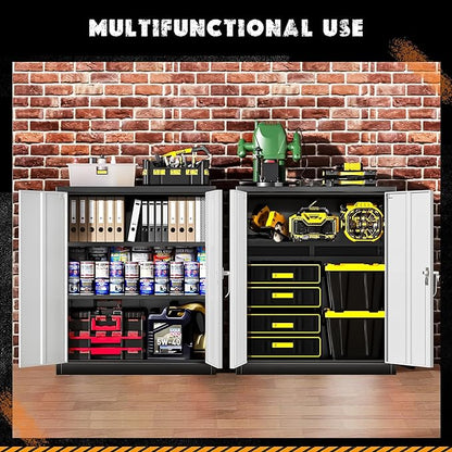 Greenvelly Metal Garage Storage Cabinet, Lockable Metal Cabinets with 2 Doors and Shelves,36” Steel Storage Locking Counter Cabinet for Office,Garage,Kitchen,Home,School(Black Grey)