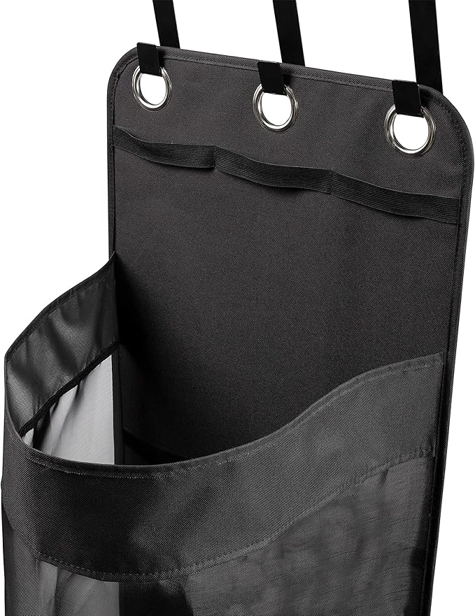 Hanging Sports Equipment Organizer with Hooks, Black Mesh, 16 in W x 43 in H x 12 in D