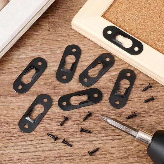 20 Pack Keyhole Hangers, 43x16mm Heavy Duty Metal Hanging Bracket Hardware Picture Fixings Wall Plate Hangers with 40 PCS Screws for Mirror Picture Frame Shelf Hangers Brackets (Black)