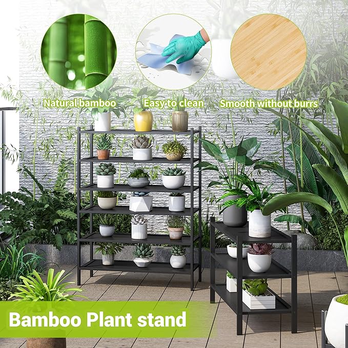 BMOSU 3-Tier Bamboo Shoe Rack Premium Stackable Shoe Shelf Storage Organizer for Hallway Closet Living Room Entryway Organizer(Black)
