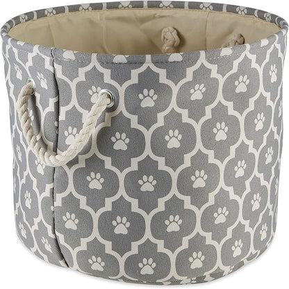 Bone Dry Pet Storage Collection Lattice Paw Print, Gray, Small Round